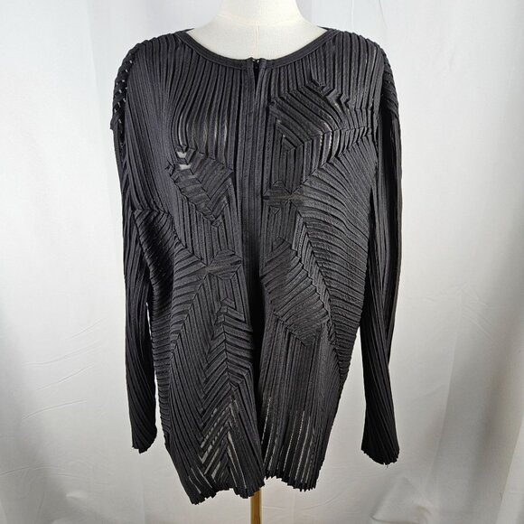 Obstinee By Ika Jacket Top Sz 2X Black Abstract Mesh Stretch Zip Vintage 90s - Picture 6 of 10